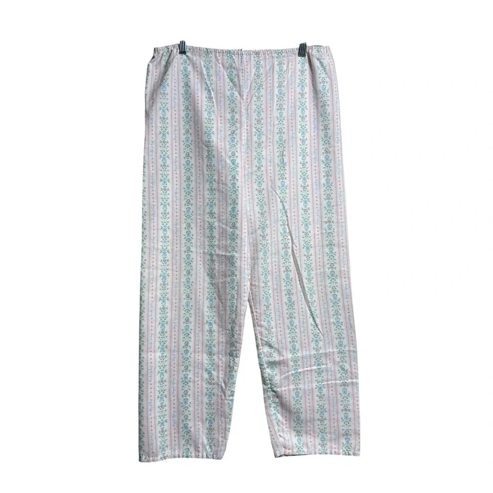 Vintage Lanz of Salzburg Girls Pajama Set Size 14 Floral Stripe Ruffle Pink Blue
